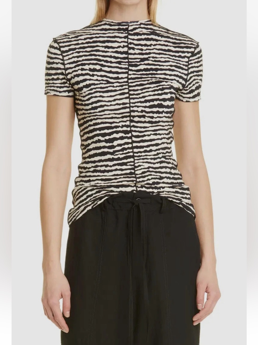 Proenza Schouler Black Stripe Short Sleeve Jersey Top Size M